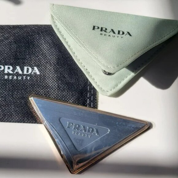 NEW Prada Beauty Small Triangle Mirror with Canvas Case/Pouch LIMITED EDITION - Picture 3 of 12